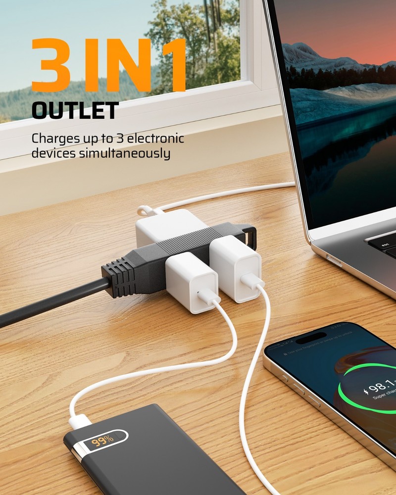 DEWENWILS 6FT Extension Cord 360 Rotating Flat Plug 3 Outlet Space Saving