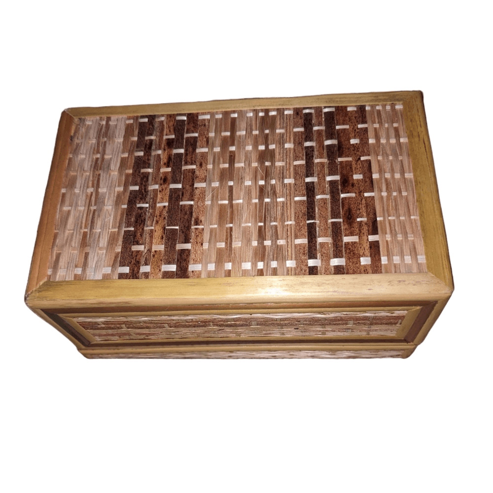 Vintage small wooden and straw weaved box