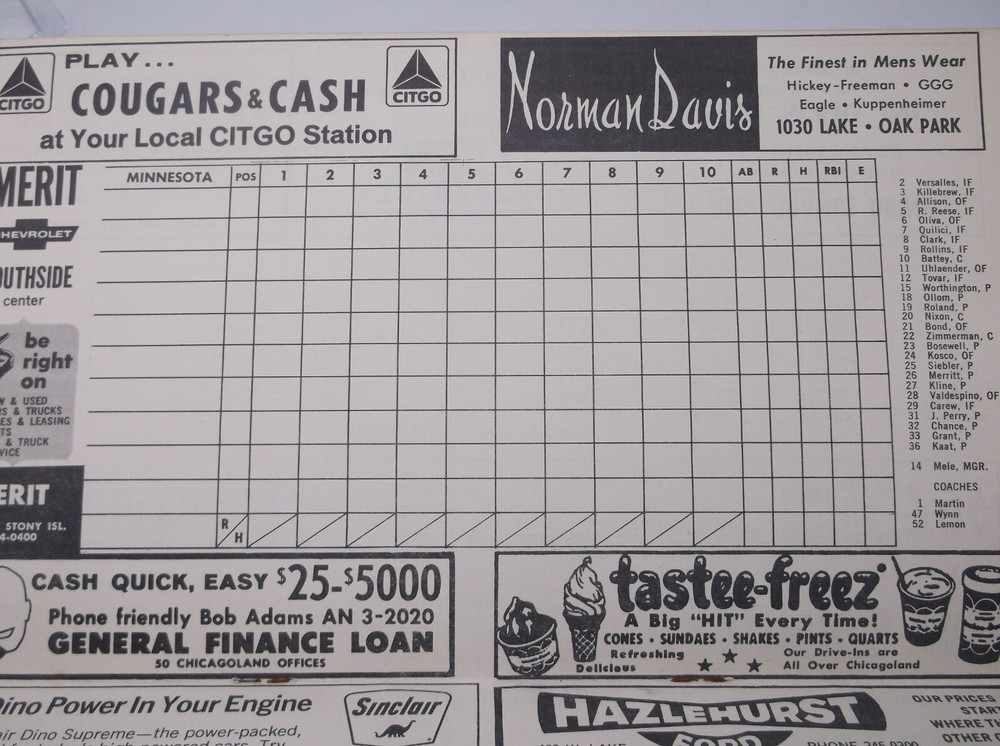 Vintage 1967 Chicago White Sox Official Scorecard Program