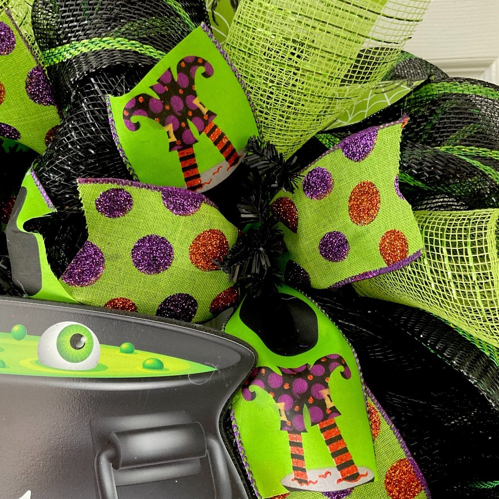 Witches' Brew Cauldron Halloween Deco Mesh Wreath