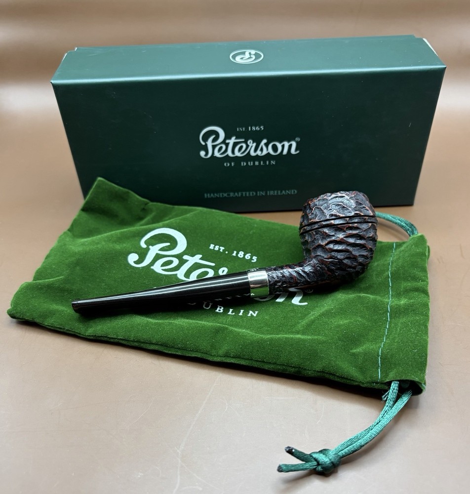 NOS Peterson Junior Rusticated Nickel Mounted Rhodesian Fishtail Pipe Unsmoked