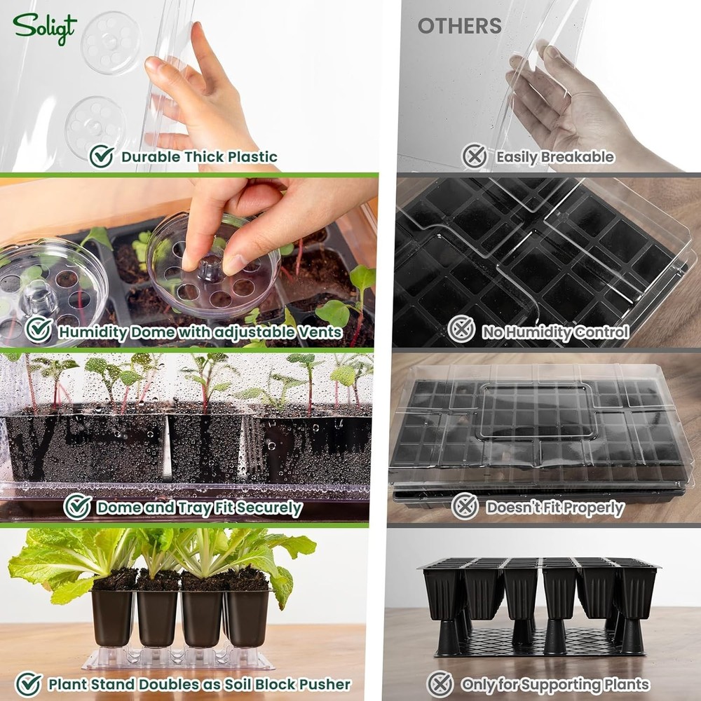Compact Self Watering Seed Starter Tray with Adjustable Vents - 72 Cell Set
