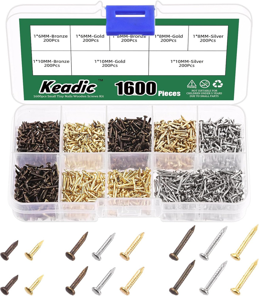 1600Pcs Mini Nails for Wood Crafts, 6Mm-10Mm Decorative Tiny Nails
