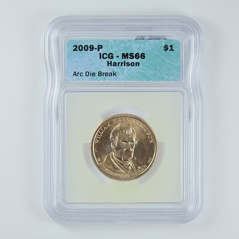 2009 William Henry Harrison Dollar $1 ICG MS66 Arc Die Break Mint Error