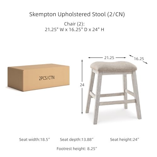 Skempton Modern 24" Counter Height Upholstered Barstool, 2 Count Whitewash