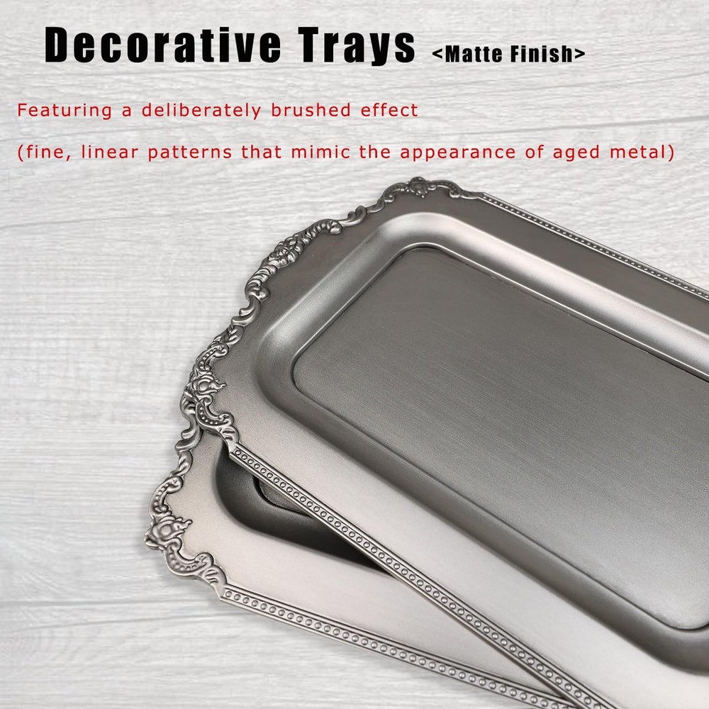 Leemxiiny 2 Matte Silver-Effect Plastic Decorative Trays for Coffee Table