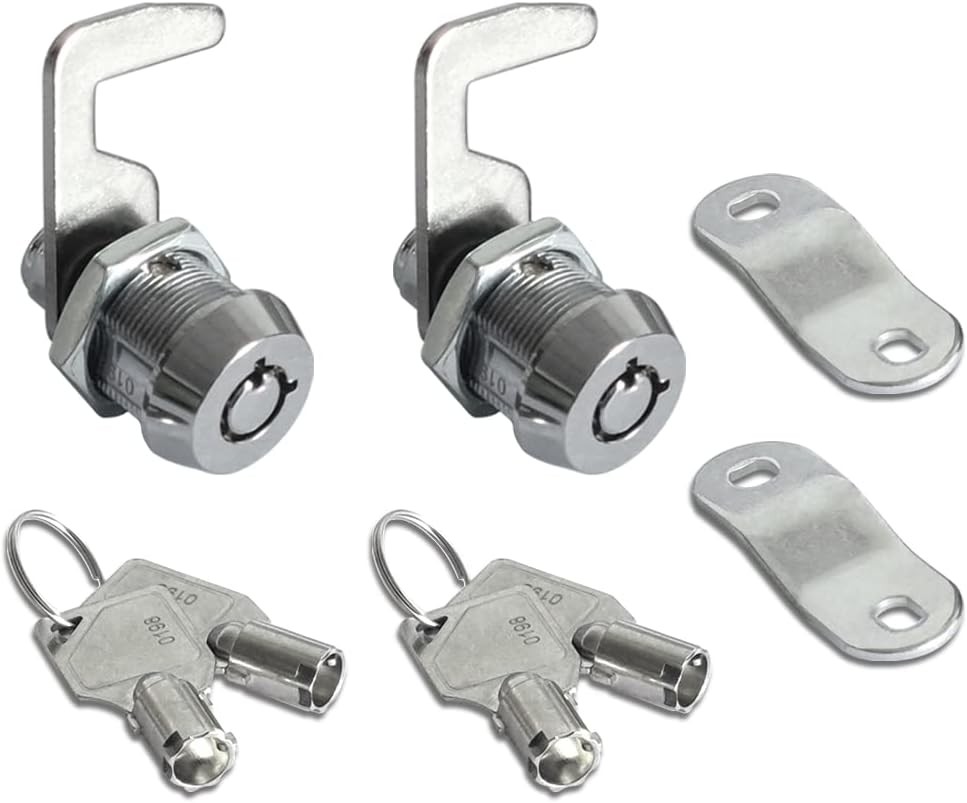 2 Pack Toolbox Lock 5/8" Tubular Cam Replacement Hook Keyed Chrome