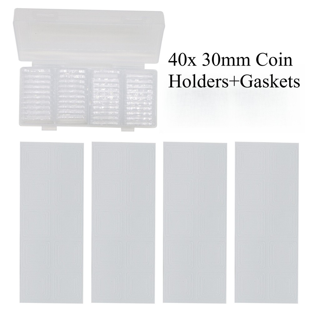 40Pack 30mm Square Coin Capsules Holders Container for Silver Dollar Storage Box