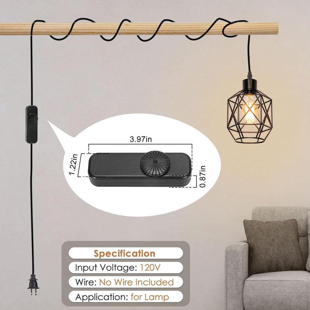 Inline Switch 2 Pack, Full Range Rotary Dimmer, Black Cord Switch Replacement fo
