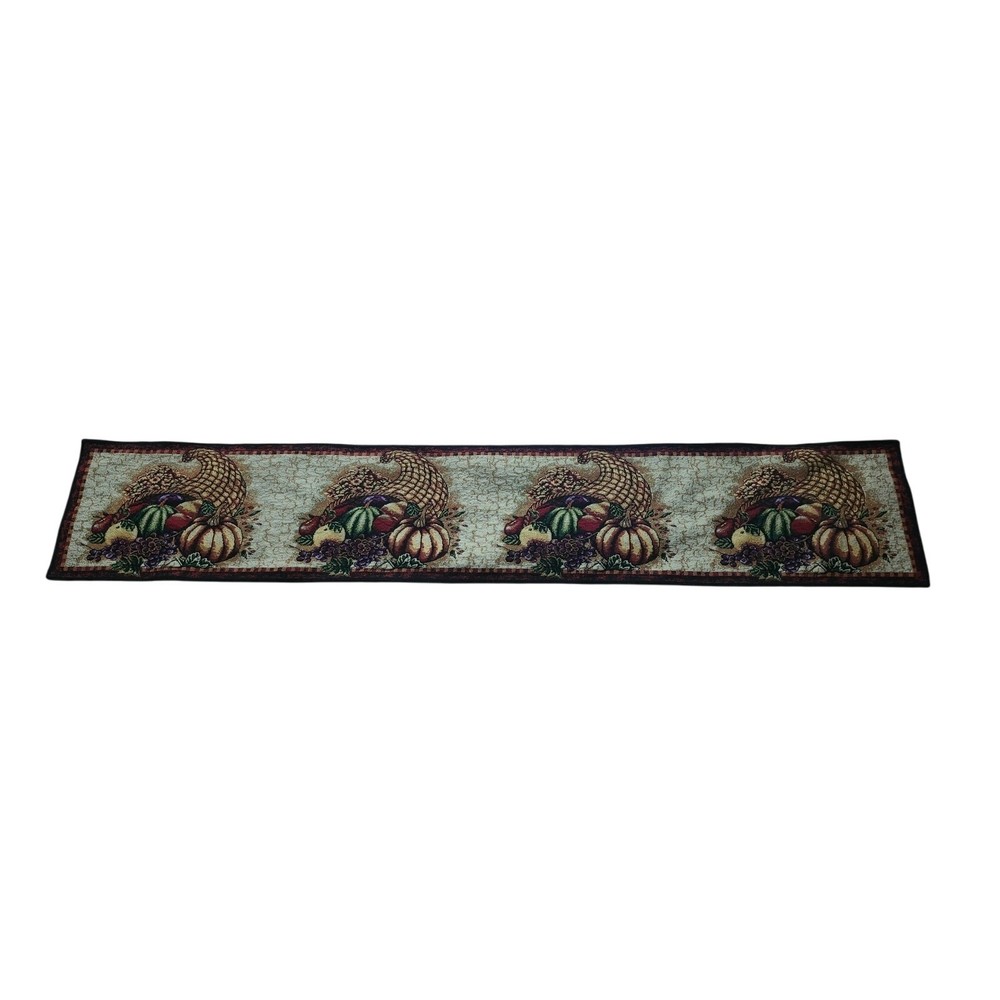 Fall Table Runner  Tapestry Pumpkin Cornucopia Autumn Harvest Thanksgiving 71x13