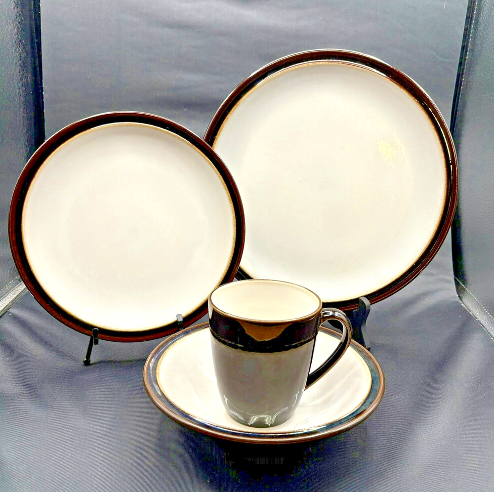 Sango Solitude Black 4 Piece Place Setting- Plates, Bowl, & Cup - #4730 Retired