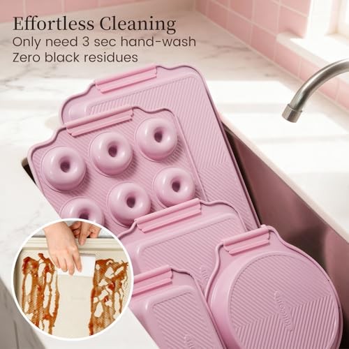 25 PCS Stackable Baking Pans Set, Non-stick Bakeware Sets with Silicone Pink