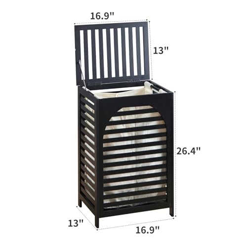 Laundry Hamper with Lid,Bamboo Large Waterproof Clothes Laundry Black
