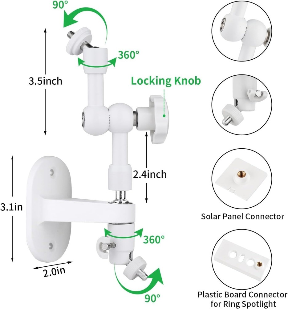 Sturdy Aluminum Wall Mount for Solar Panel & Spotlight Cam - Adjustable Design