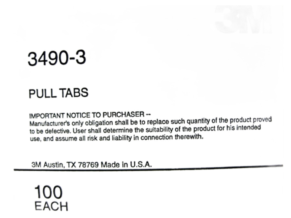 Pack of 100 3490-3 Pull Tabs for Pin and Socket Connectors