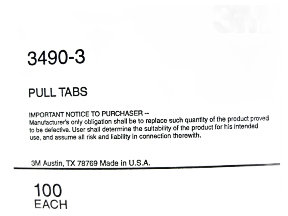 Pack of 100 3490-3 Pull Tabs for Pin and Socket Connectors