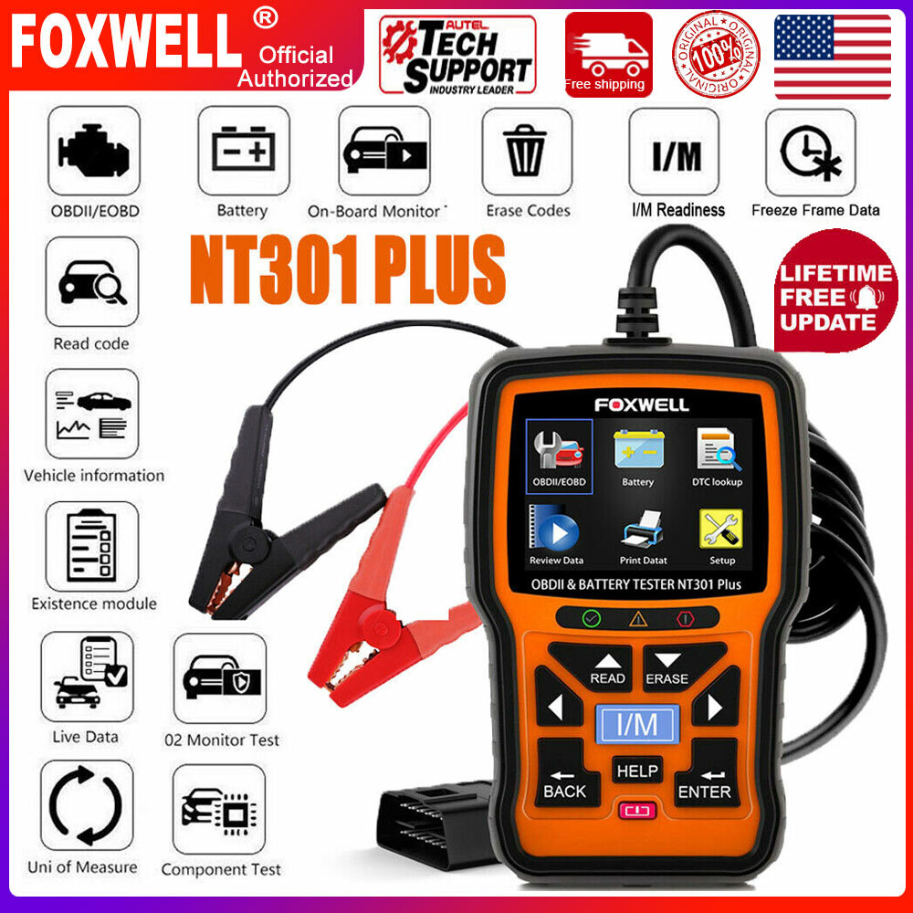 Foxwell NT301 PLUS OBD2 Scanner Code Reader Battery Tester Car Diagnostic Tool