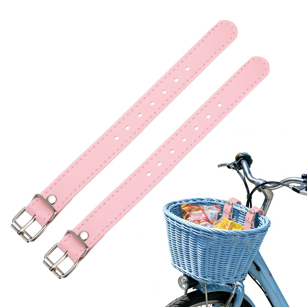 2 Pcs Adjustable Leather Bicycle Basket Strap, Pink