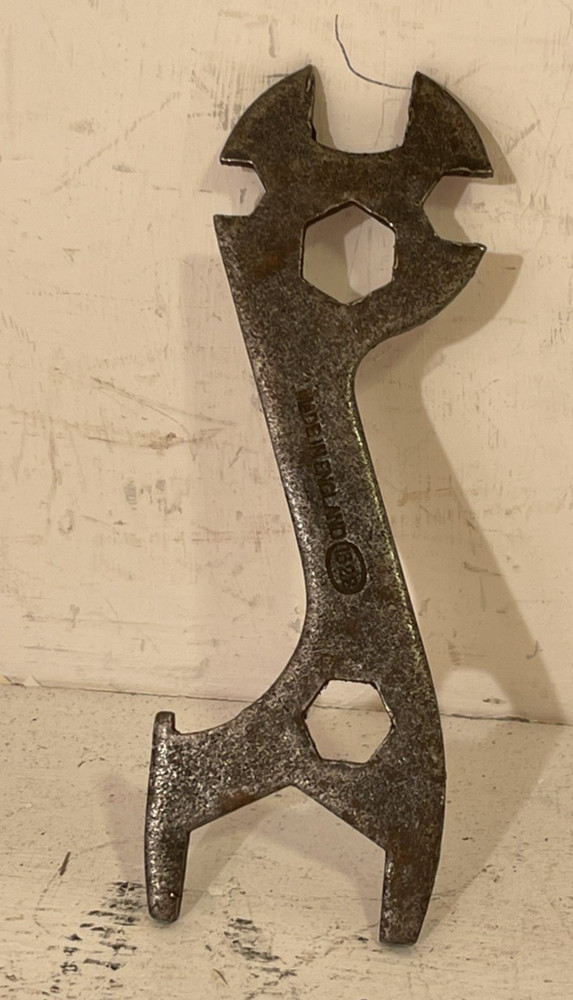 A vintage British mullti-use bicycle spanner