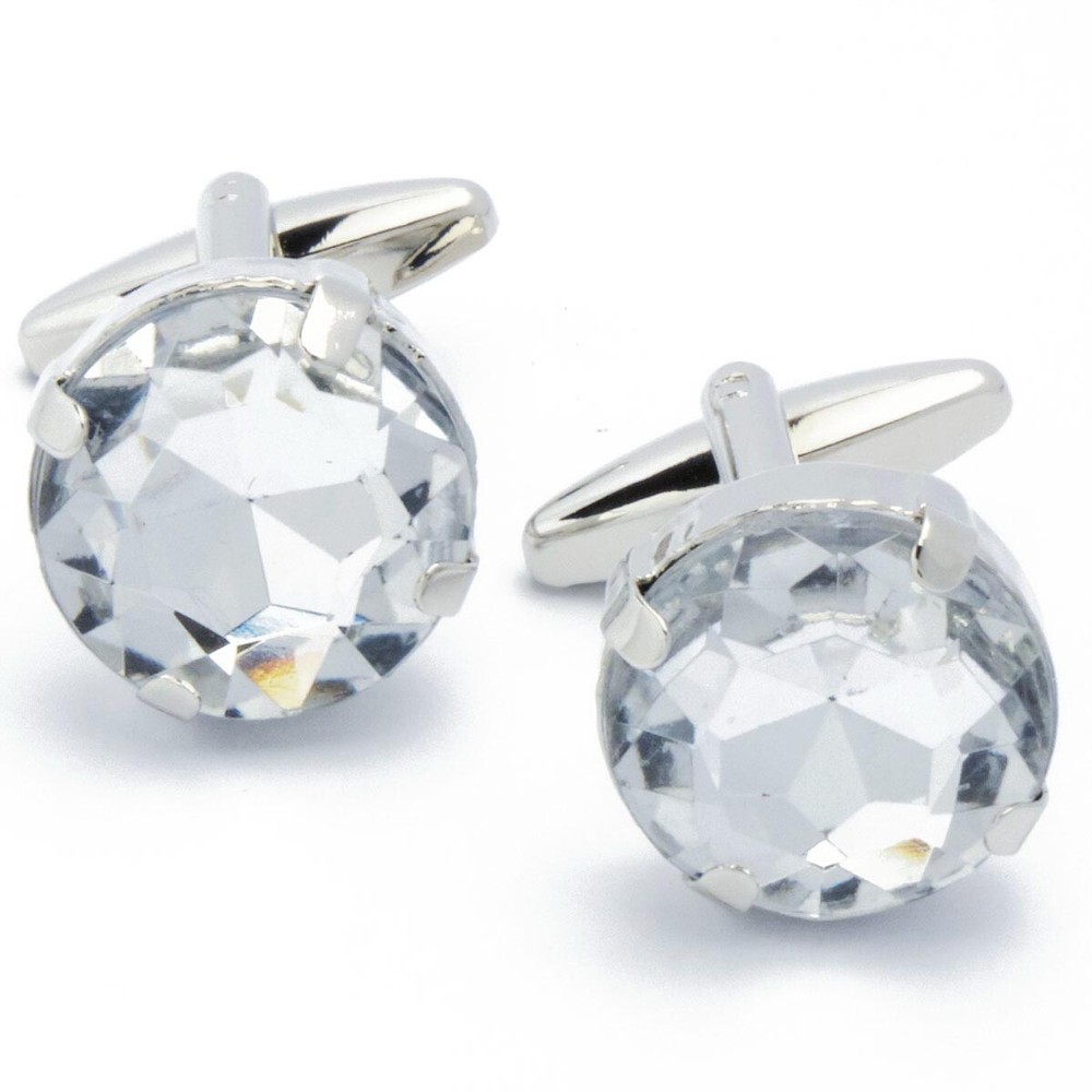 Cufflinks - Round with Large White Stone