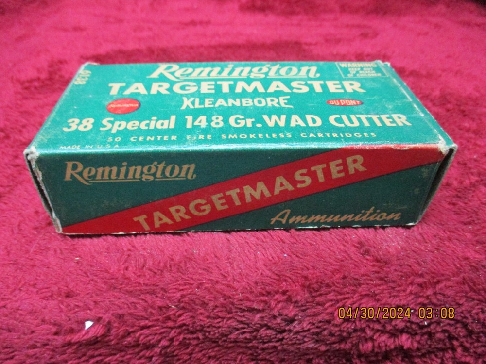 Vintage Remington KLeanbore Targetmaster, 38 Spec. Wad-Cutt, . Ammo Box, (EMPTY)