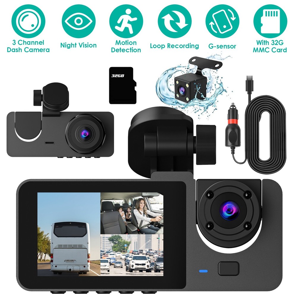 Multi-Channel Dash Cam W/ Coverage Plus 32G Card Sensor Motion Detection Parking