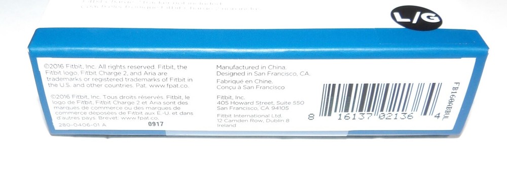 FITBIT CHARGE 2 BLUE ACCESSORY REPLACEMENT BAND SIZE LARGE NEW IN BOX