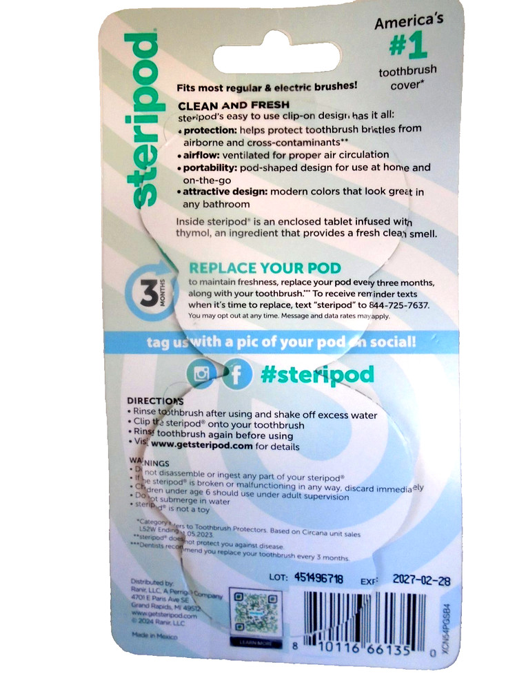 Steripod Clip-On Toothbrush Protector - 4 Count EXP02/2027