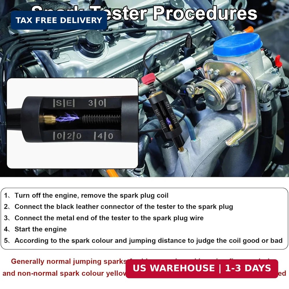 Spark Plug Tester, Adjustable Ignition Coil Tester System, Coil Pack Tester, Spa