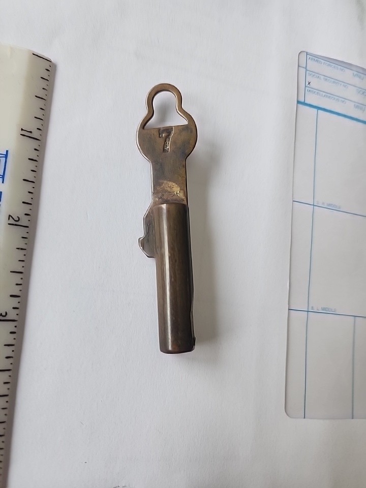 Antique solid barrel brass key #7, 3 1/4" , Industrial