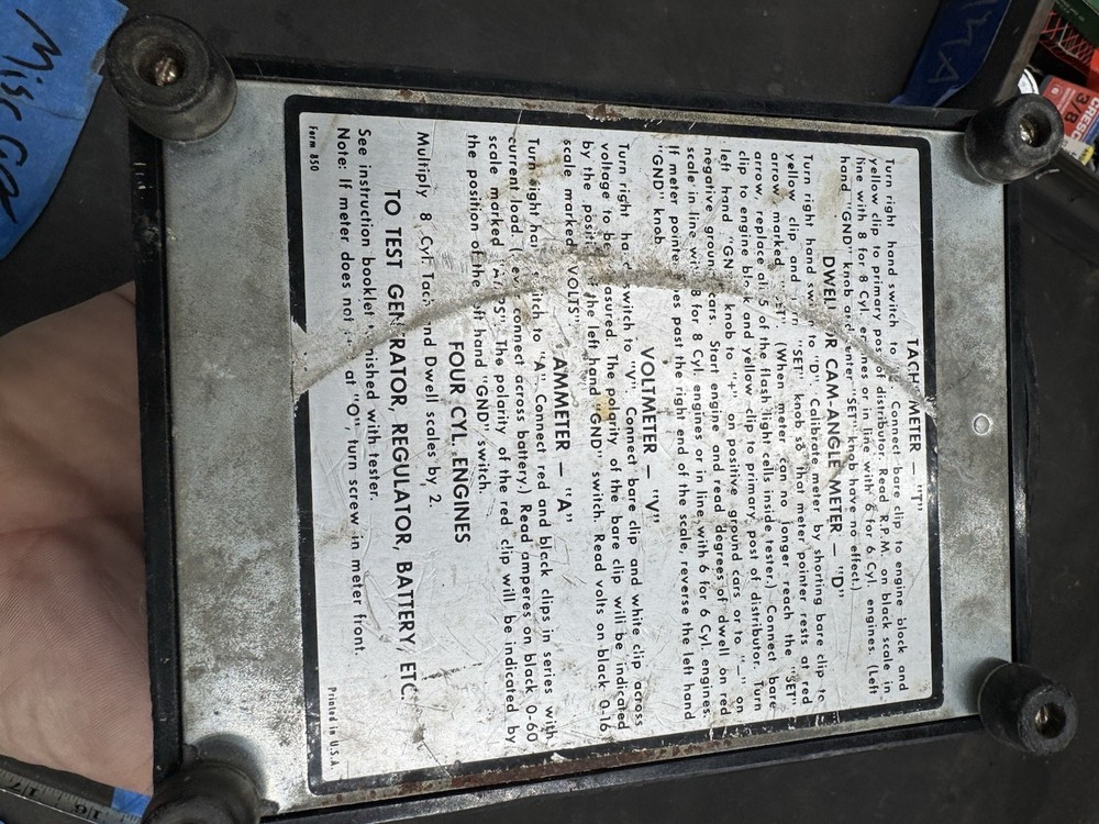 Vintage Mac Tools ET-850 Tach Dwell Volt Ohmmeter - Untested