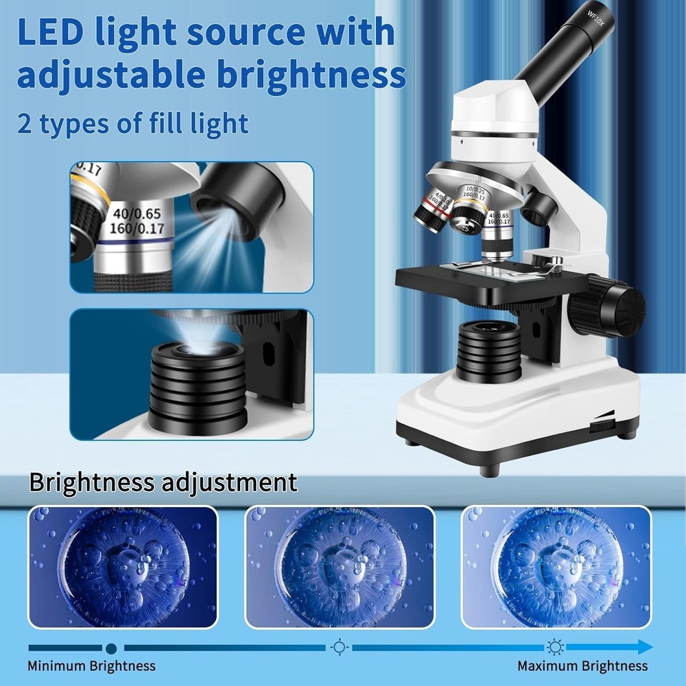 Microscope for Adults & Kids,40x-2000x Compound Microscope with Dual LED Illumin