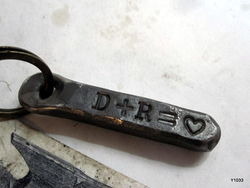 Iron gift key chain. Blacksmith forged D+R=heart
