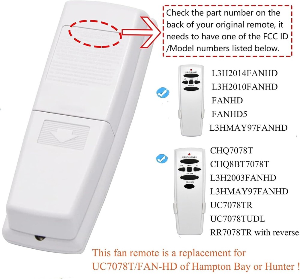 Ceiling Fan Remote Control Universal Wireless Reverse Function White 50ft Range