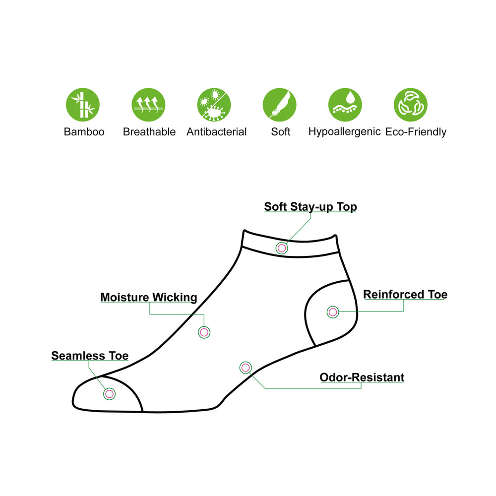 Men's Bamboo 6 Pack Solid Thin Ankle Low Cut Socks L-M Black Khaki Grey White