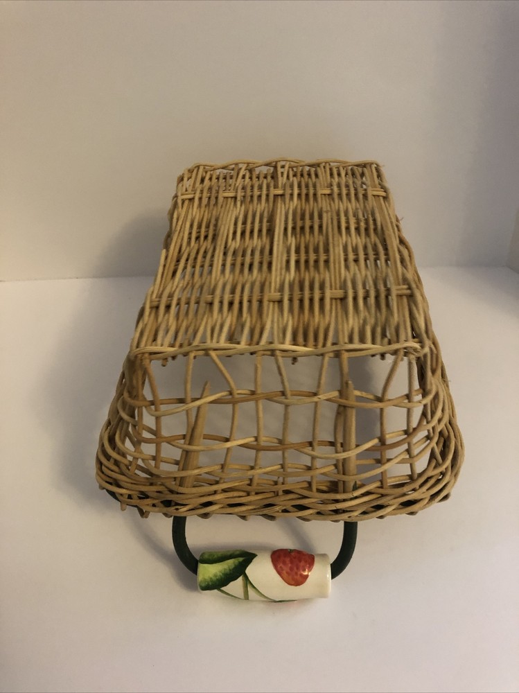 Vintage Basket with Painted Ceramic Handles