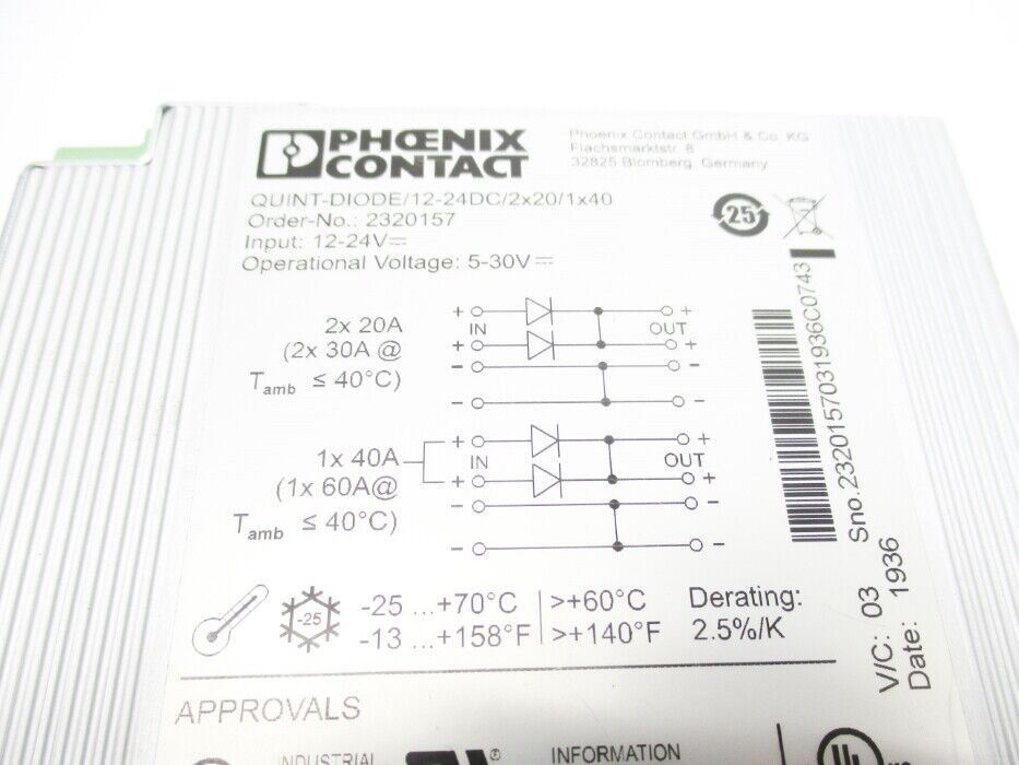 PHOENIX CONTACT QUINT-DIODE/12-24DC/2X20/1X40