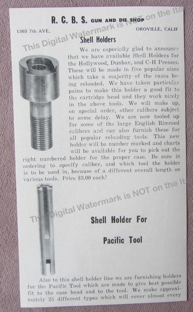 Vtg c1955 R.C.B.S Shell Holders for Pacific Tool + Case Gauges Brochure Features