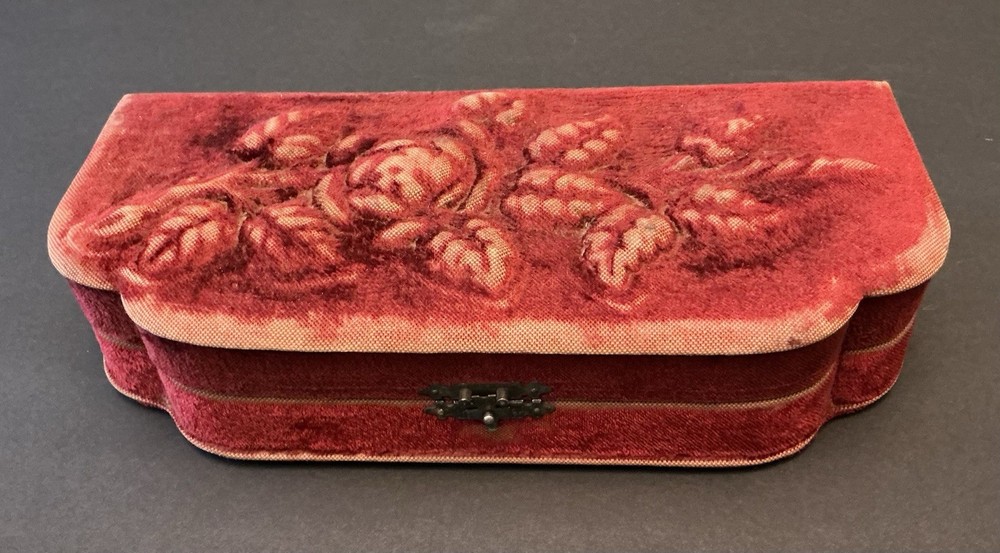 Antique Victorian Velvet Rose Embossed Empty Vanity Set Box Case