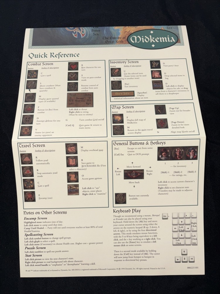 Krondor Map Installation & Reference Guide Vintage Pc Video Game Dynamix ￼