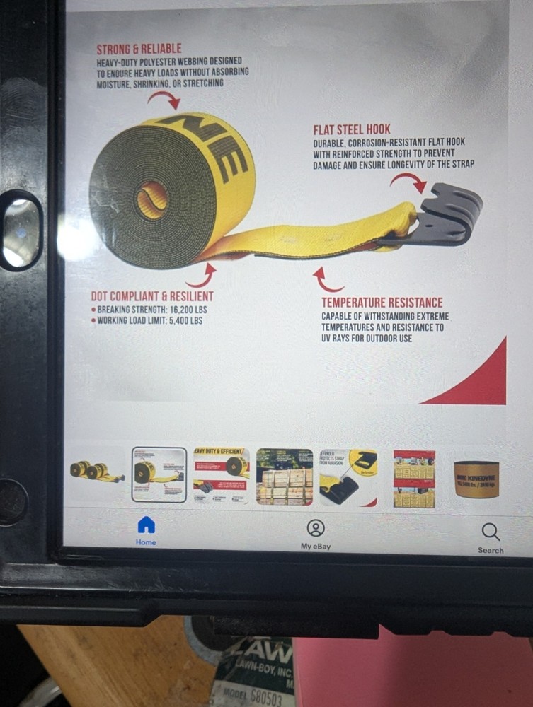 (1 Pack) Kinedyne 4" x 30' Winch Strap with Flat Hook - Gold