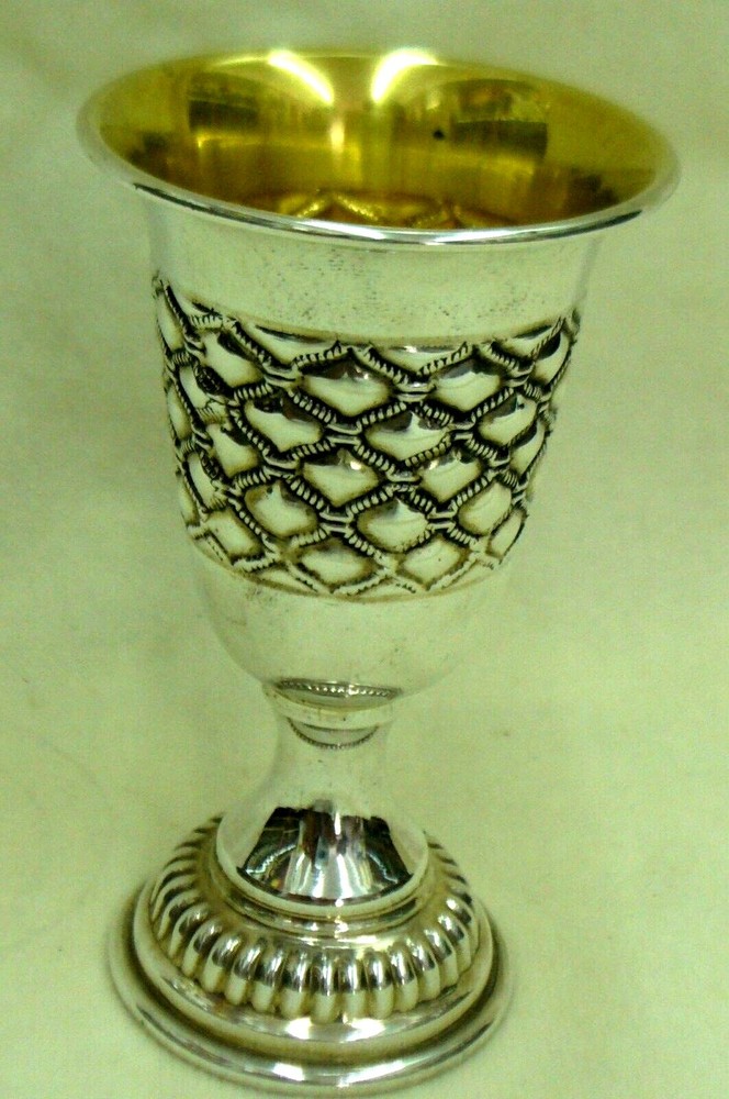 KIDDUSH SMALL CUP HANDMADE STERLING SILVER ENGRAVED BEE WEB DESIGNS