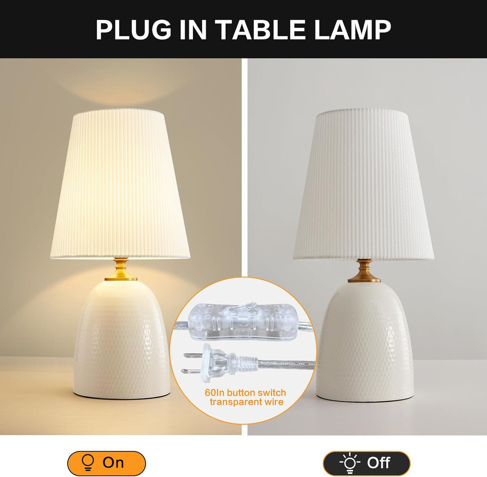Modern Textured Ceramic Table Lamps 22.75In, White Table Lamp Decor