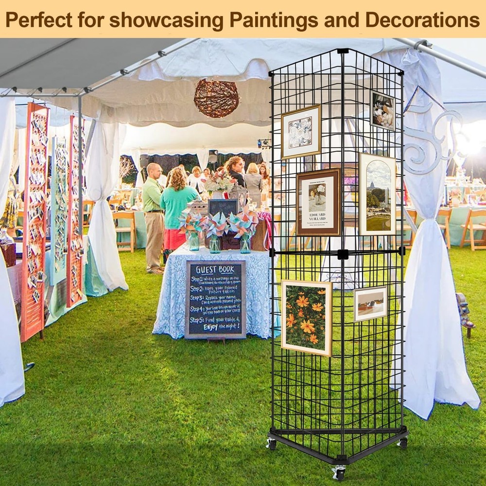 Triangular Gridwall Panel Display Stand, Black Triangle Wire Grid Tower with ...