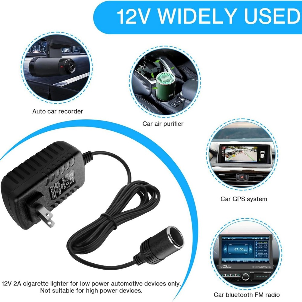 31.5in/80cm Wire Car Cigarette Lighter Converter Socket Adapter 12V-2A Output