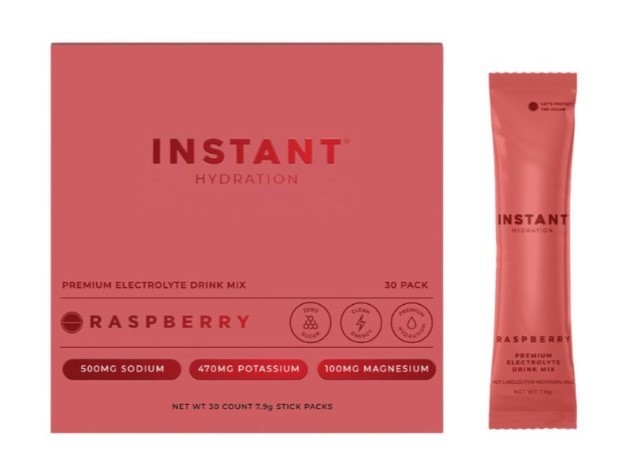 Instant Hydration Electrolytes Powder ~ 3 Single Serving Packs ~ Raspberry
