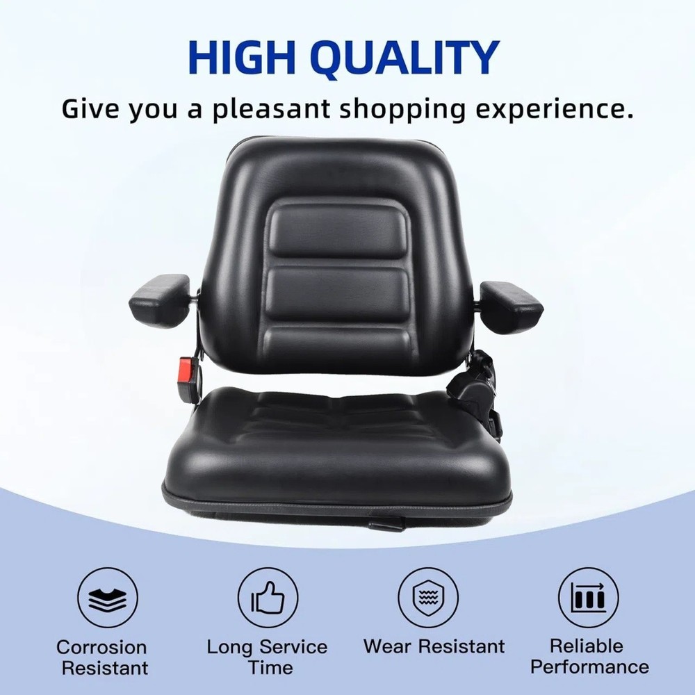 Tractor Forklift Seat Excavator Universal Adjustable Backrest Armrest Safty Belt