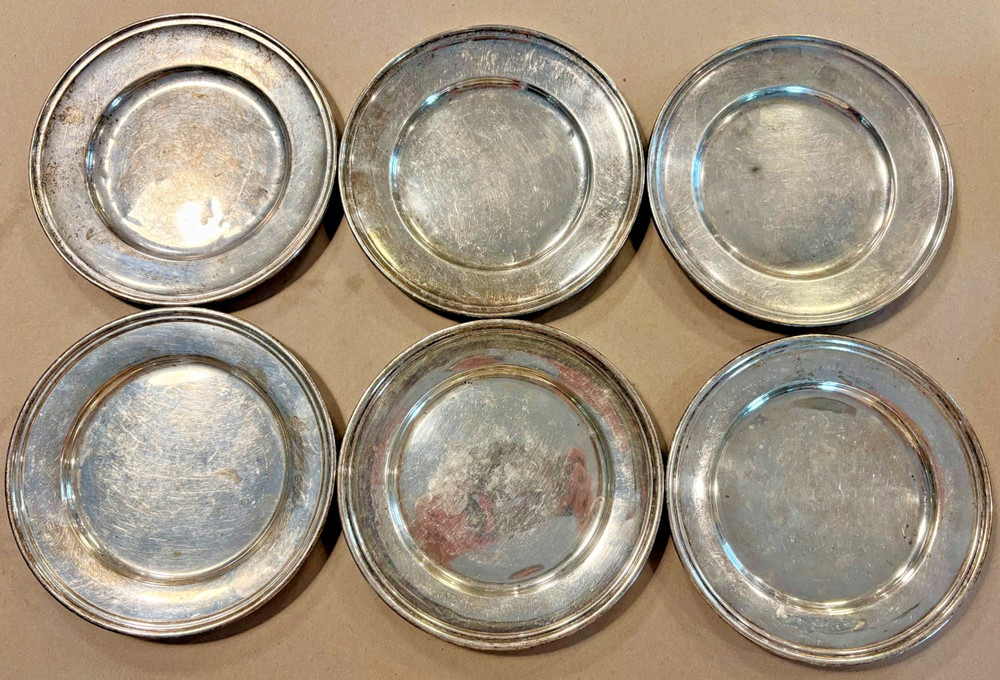 SIX  ( 6 ) 468+ GRAMS |  Solid Sterling 6" Bread Plates | SCRAP LOT |