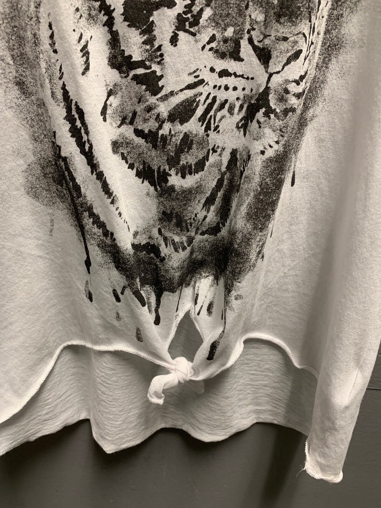 $68 NWT Chaser Brand Solid White Tiger Tie Front Graphic Sleeveless Tank