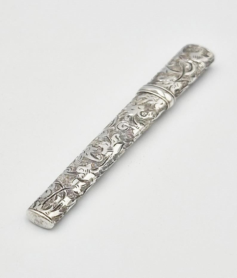 19TH CENTURY AMERICAN SOLID SILVER NEEDLE CASE - LUND